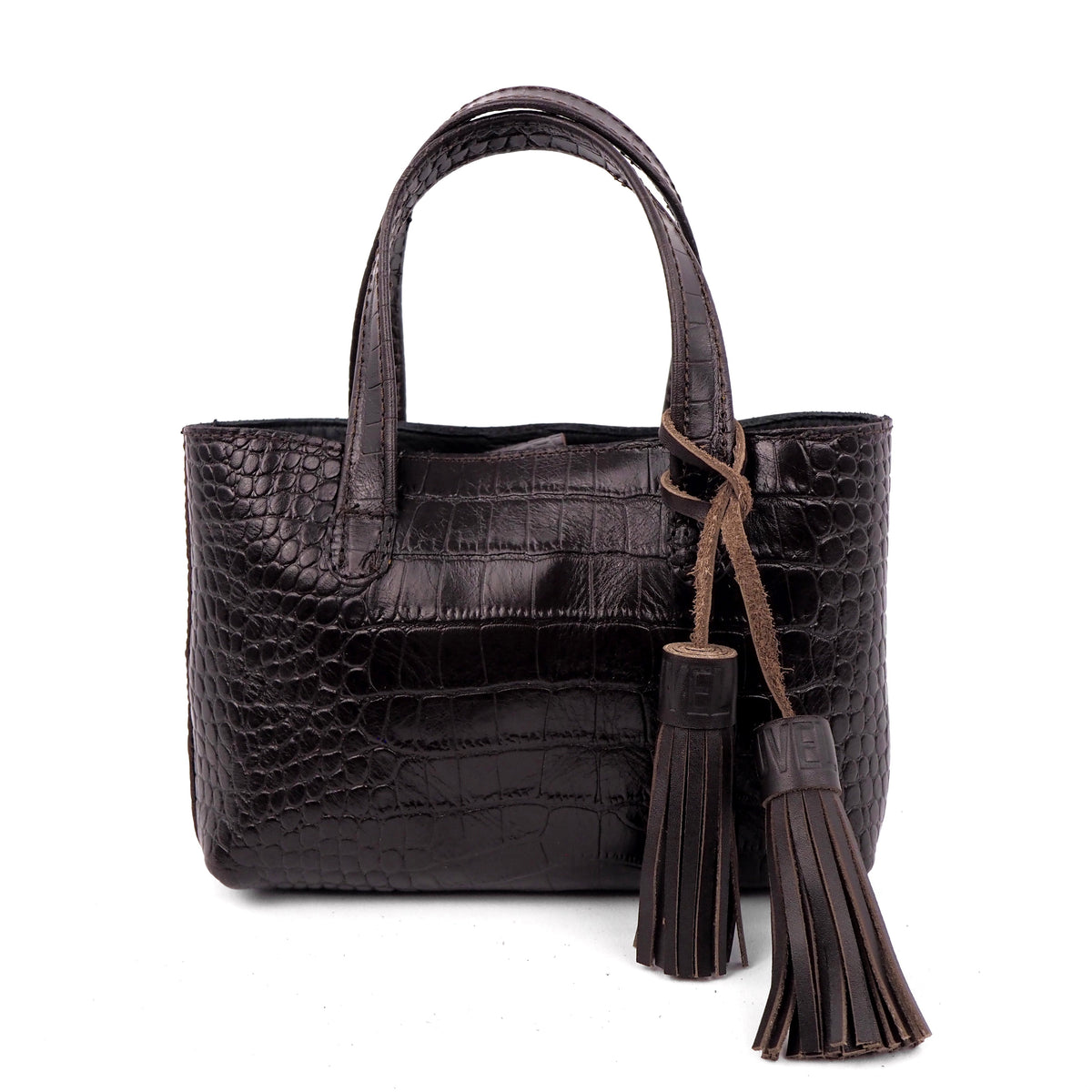 Mini Tote en cuero grabado coco Marrón, vista frontal