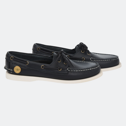 Classic Boat Shoe in Midnight Blue smooth leather, side view of the pair