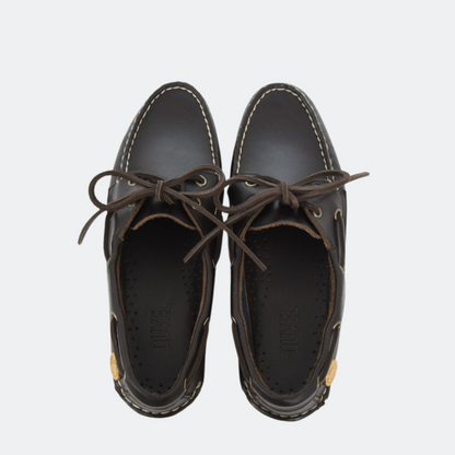 Classic Boat Shoe in Deep Brown smooth leather, top-down view of the pair