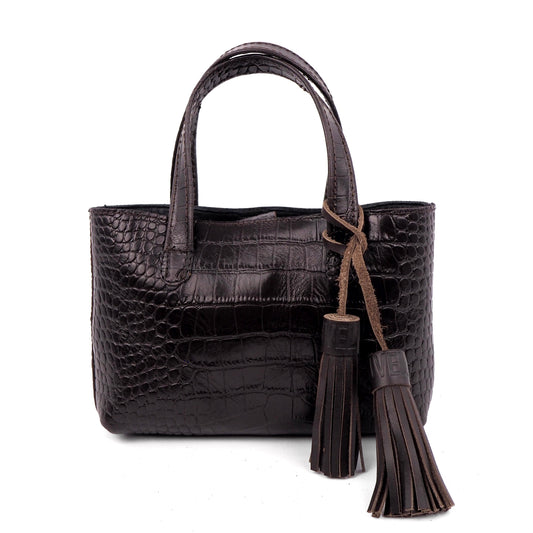 Mini Tote en cuero grabado coco Marrón, vista frontal