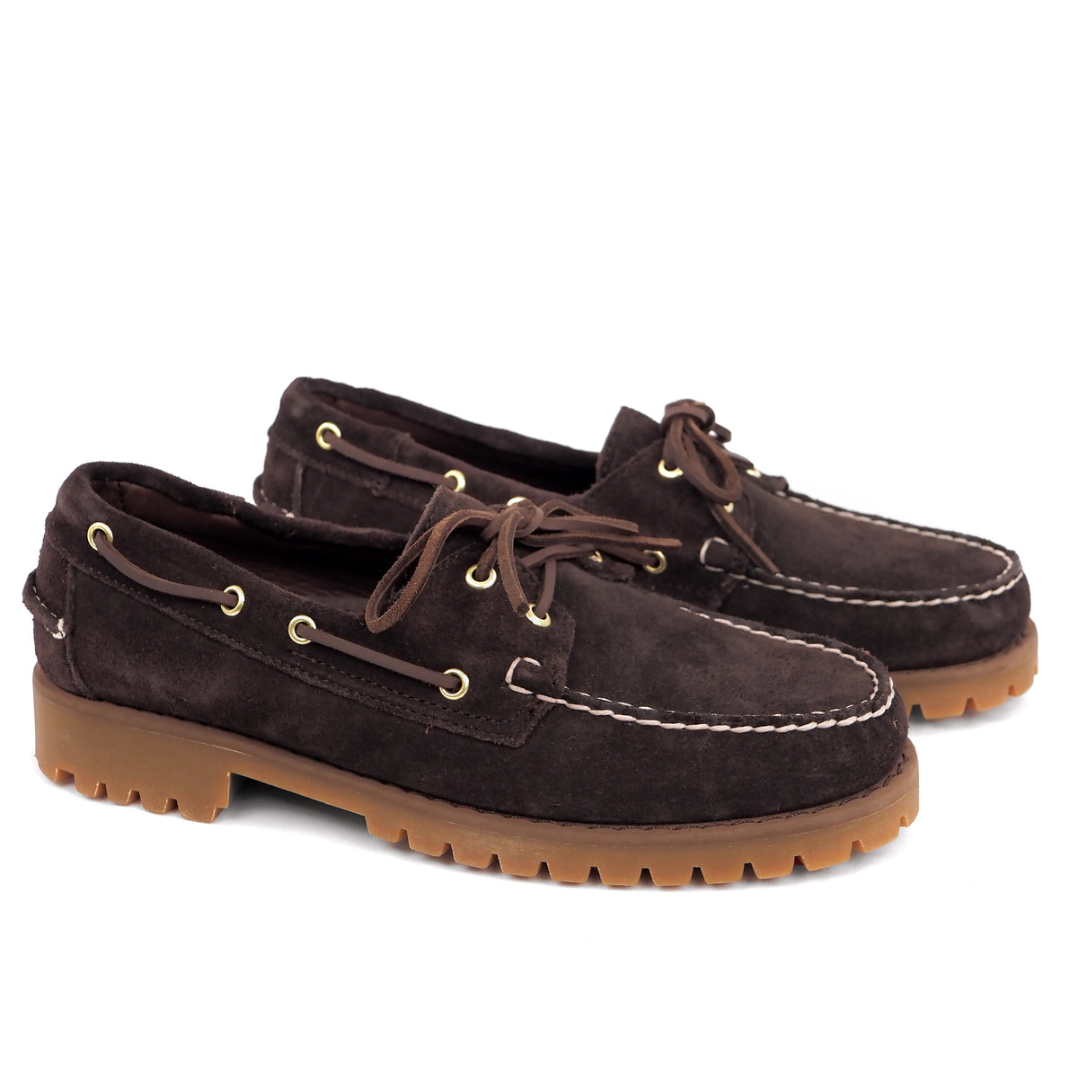 Lug Boat Shoe en gamuza Marrón, vista lateral del par