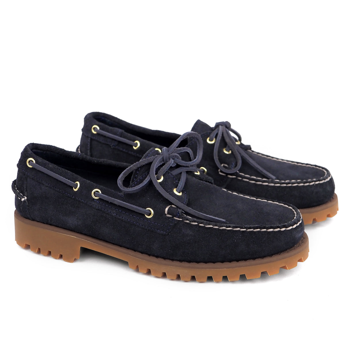 Lug Boat Shoe en gamuza Azul Marino, vista lateral del par