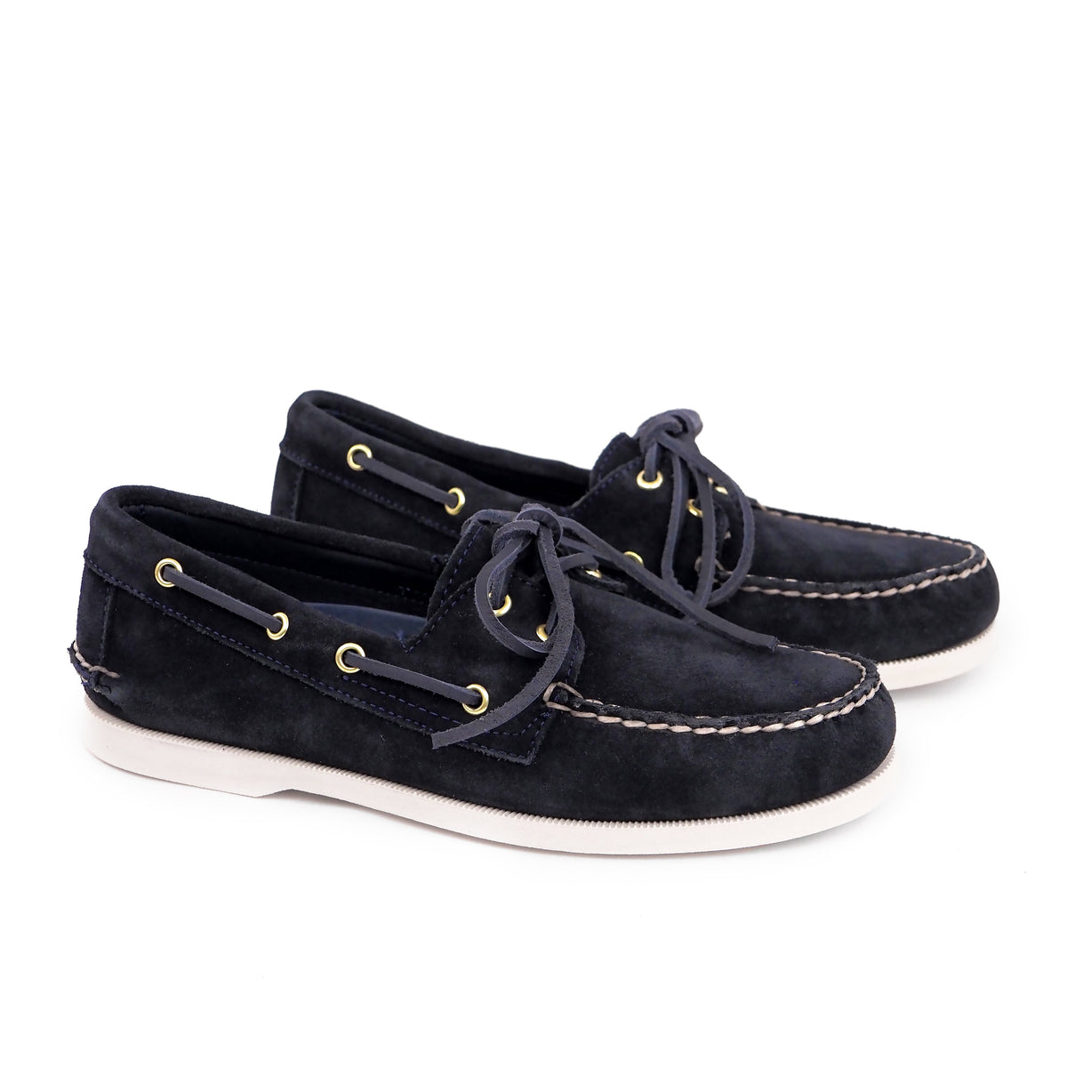Classic Boat Shoe en gamuza Azul Marino, vista lateral del par