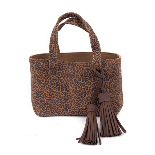 Mini Tote en gamuza estampada Leopardo, vista frontal